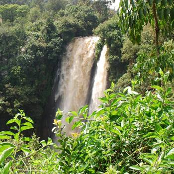 Eco-friendly printing symbolized by waterfall, Kyocera sustainability and environmental impact